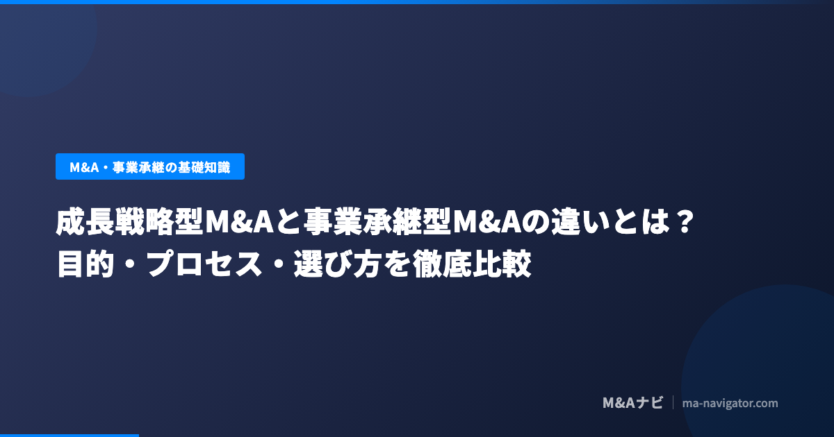 成長戦略型M&Aと事業承継型M&Aの違いを目的・プロセス・選び方の観点から比較解説