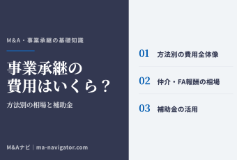事業承継の費用はいくら？｜事業承継の費用はいくら？方法別の相場と補助金、M&Aナビの料金を解説のアイキャッチ