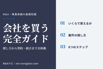会社を買う完全ガイド。探し方から費用・8つのステップ・注意点までを解説するコラム記事のアイキャッチ