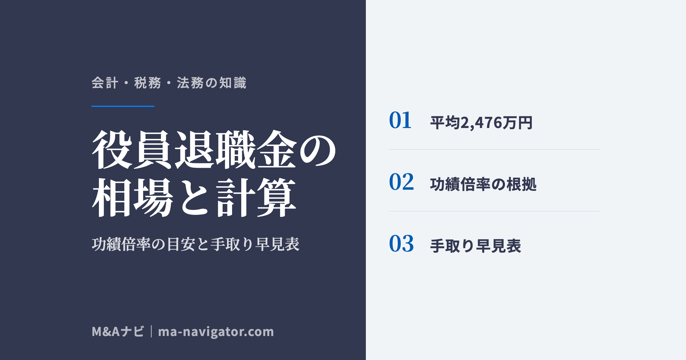 役員退職金の相場と功績倍率法の計算・手取り早見表を解説するコラム記事のアイキャッチ